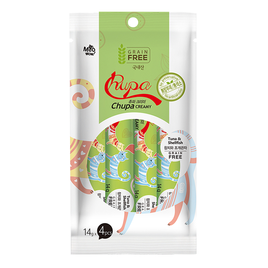 Meowow Chupa Creamy Tuna and Shellfish 14g x 4pcs | Cat Treats | Cat Snacks BUY1TAKE1 (Save P160) (Expiry date Dec. 25, 2025)