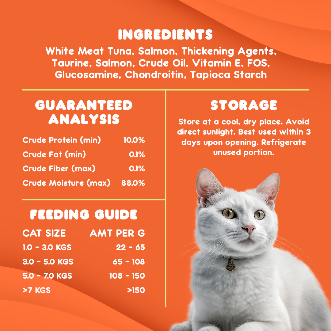 Okiko White Tuna Meat Topping Salmon in Gravy 70g | Cat Food (5pcs. for P120) (Save P105) (Expiry date Dec. 25, 2025)