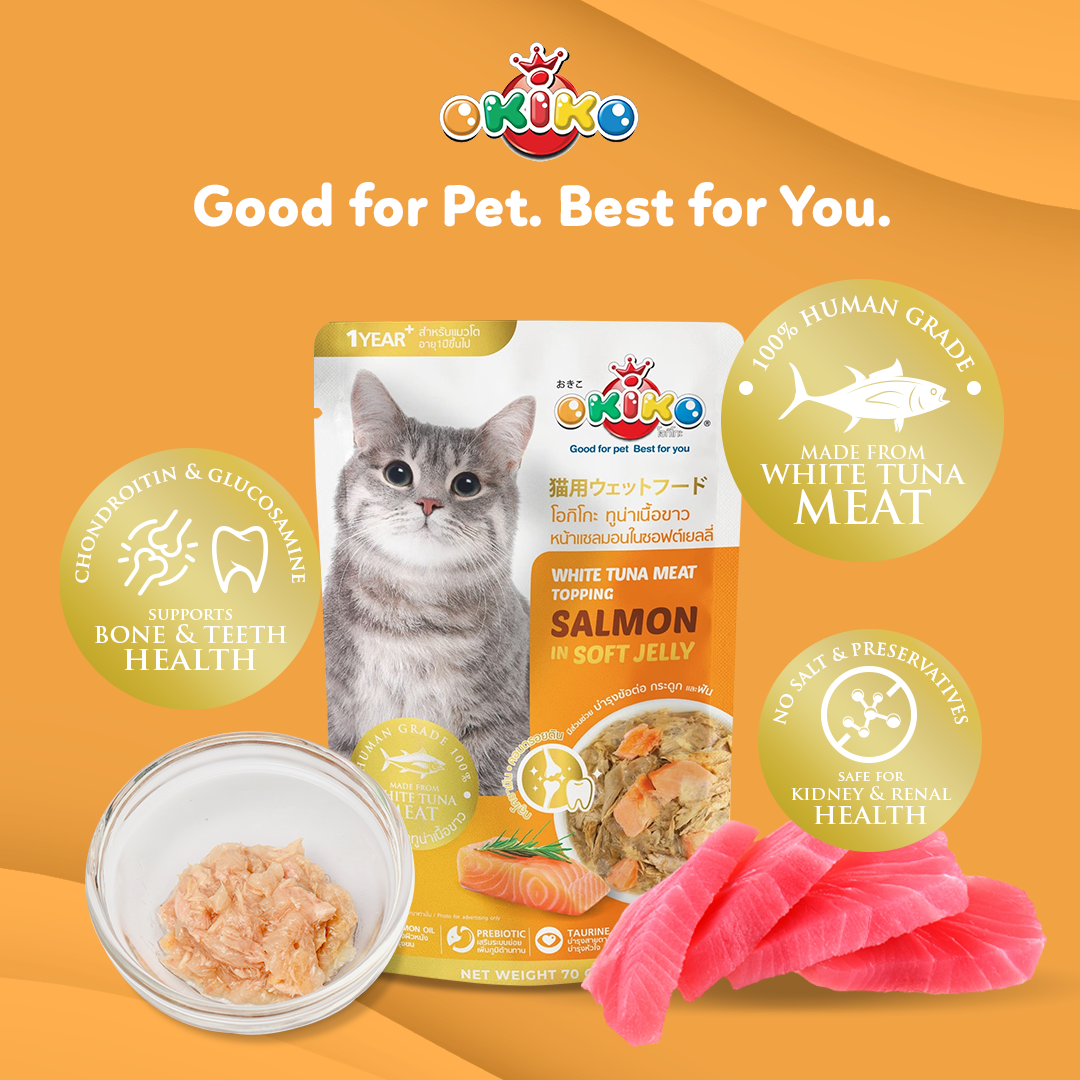 Okiko White Tuna Meat Topping Salmon in Soft Jelly 70g | Cat Food (5pcs. for P120) (Save P105) (Expiry date Nov. 25, 2025)