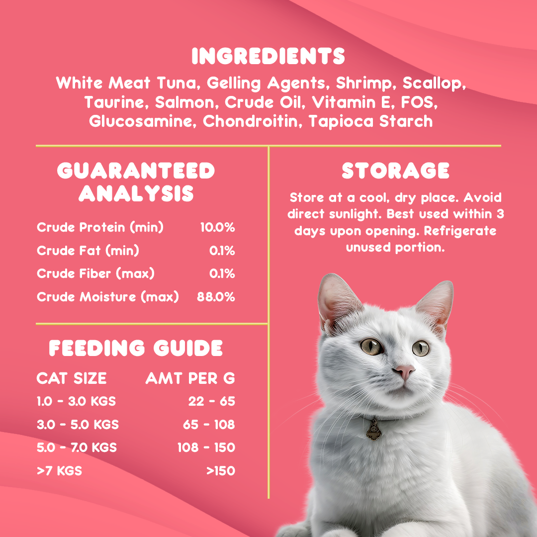 Okiko White Tuna Meat Topping Shrimp & Scallop in Soft Jelly 70g | Cat Food (5pcs. for P120) (Save P105) (Expiry date Nov. 25, 2025)