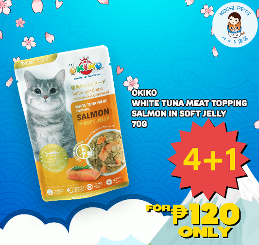 Okiko White Tuna Meat Topping Salmon in Soft Jelly 70g | Cat Food (5pcs. for P120) (Save P105) (Expiry date Nov. 25, 2025)