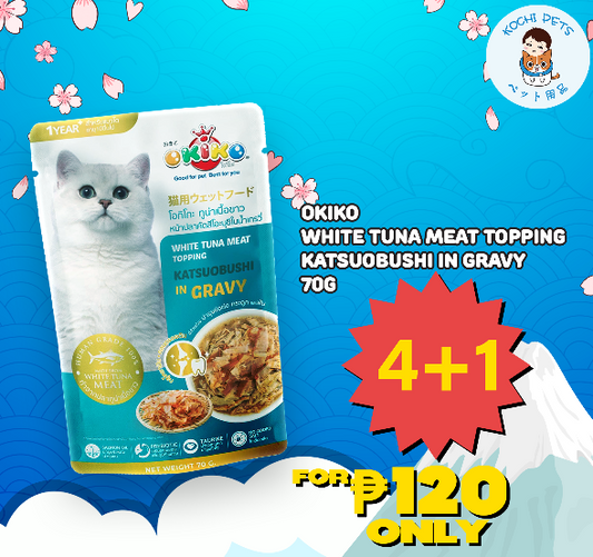 Okiko White Tuna Meat Topping Katsuobushi in Gravy 70g | Cat Food (5pcs. for P120) (Save P105) (Expiry date Oct. 25, 2025)